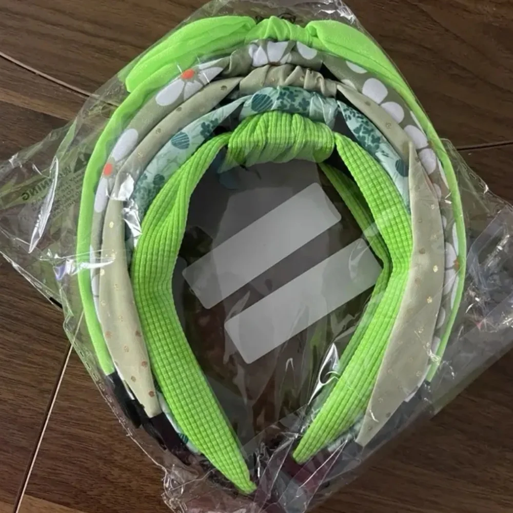 5 Pcs Women's Headbands Multi-Color Greens Solid Polka Dot Flower Combinations